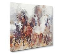 Galloping Horses Canvas Print | Gallery Wrapped 30mm Frame Wall Art | 20x20 inches | Ready to Hang | Abstract Animals Picture | Living Room Bedroom Lounge Office