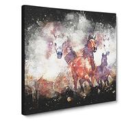Galloping Horses Paint Splash Canvas Print | Gallery Wrapped 30mm Frame Wall Art | 14x14 inches | Ready to Hang | Modern Animals Picture | Living Room Bedroom Lounge Office