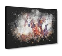 Galloping Horses Paint Splash Canvas Print | Gallery Wrapped 30mm Frame Wall Art | 20x14 inches | Ready to Hang | Modern Animals Picture | Living Room Bedroom Lounge Office