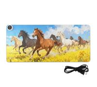 Galloping Horses Yellow Flowers Leather Computer Heated Mouse Pad 31.5 x 13 in Winter Warmer Desk Writing Pad for Home Office Desk Writing Essentials