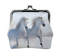 Galloping Rare Spotted Horses, PU Leather Coin Purse, Small Wallets, Change Pouch with Kiss Lock Clasp Buckle, Change Purse