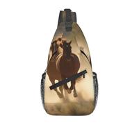Galloping Running Horses Printed Sling Bag Crossbody Backpack for Men Women, Versatile Casual Shoulder Chest Bag for Running Hiking Cycling Travel Work