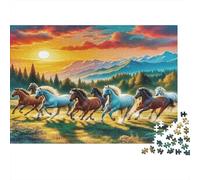Galloping Wild Horses 1000 Piece Jigsaw Puzzle Paper for Adults Sunset Forest Scene Puzzle Game for Family Relaxing Decorative Gift 70x50cm/1000pcs