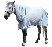 Gallopof Horse Fly Sheet with Detachable Neck Cover, Maximum Airflow Breathable Open Weave Mesh for Hot Weather, Anti-Rub Comfort, 65% UV Protection, Cool Summer Sheet for Pasture & Barn Greyblue 75