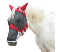 Gallopoff Horse Fly Mask with Ears & Long Nose Cover | Forelock Opening for Tangle-Free Mane Care | UV Protection & Breathable Mesh | No Rub Fit and Enhanced Visbility for Trail Riding Red Full