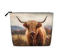 Galloway Cow Print Cosmetic Bag for Women,Faux Linen Makeup Bag Large Capacity,Perfect for Travel Daily Use