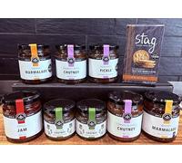 Galloway Lodge Gourmet Gift Hamper - 8 Artisan Preserves, Chutneys, Marmalades & Condiments with Premium Biscuits in Elegant Black Gift Box