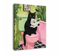 Galmcook Bathroom Wall Art Framed Canvas, Funny Cat Toilet Wall Decor, Animal Canvas Art, Humorous Bathroom Pictures and Prints, Wall Art for Living Room with Hooks and Magic Tape, 12x16 Inch