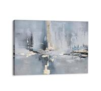 Galmcook Canvas Wall Art 12x16 Inch Framed Abstract Painting Blue Grey and Gold Modern Wall Decoration for Living Room Bedroom Hallway and Stairs Artwork Wall Pictures with Hooks and Magic Tape