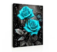 Galmcook Canvas Wall Art 12x16 Inch Framed Blue Rose Painting with Butterfly Modern Wall Decoration for Living Room Bedroom Hallway and Stairs Artwork Wall Pictures with Hooks and Magic Tape