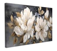 Galmcook Canvas Wall Art 12x16 Inch Framed Floral Painting White and Gold Flowers Modern Wall Decoration for Living Room Bedroom Hallway and Stairs Artwork Wall Pictures with Hooks and Magic Tape