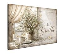 Galmcook Pictures for Walls with Frame 30x40 cm, Just Breathe Floral Quote Wall Art, Rustic Butterfly Canvas Prints for Bedroom Living Room Home Office, with Hook-and-Loop Pads and Hanging Hook