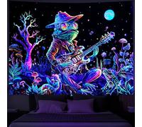 Galoker Blacklight Frog Tapestry Fantasy Neon Mushroom Tapestries UV Reactive Plant Floral Wall Tapestry Galaxy Space Tapestries Wall Hanging for Home Decor(H51.2×W59.1 inches)
