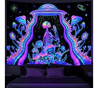 Galoker Blacklight Skeleton Tapestry Fantasy Plant Floral Tapestries UV Reactive Alien UFO Tapestry Galaxy Space Tapestries Wall Hanging for Home Decor(H51.2×W59.1 inches)