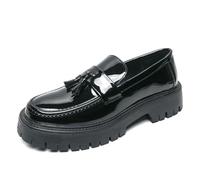 Galonfulty Men's Patent Leather Platform Chunky Slip-On Tassel Loafers Business Casual Penny Dress Shoes Party Wedding Dance Moccasin Boat Shoes, Black, 5 UK