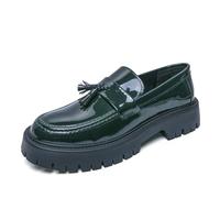 Galonfulty Men's Patent Leather Platform Chunky Slip-On Tassel Loafers Business Casual Penny Dress Shoes Party Wedding Dance Moccasin Boat Shoes, Green, 9 UK