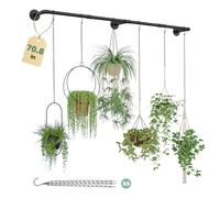 Galood Plant Hanger Indoor with 6 Hanging Chains Hanging Planters for Indoor Plants Hanging Plant Holder Window Plants Rod Black Metal Shelves(70.8 Inch Pot not Included