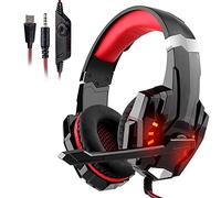 Galopar gaming headset, gamer headset with microphone, Basse Stereo audio, LED atmosphere light 3.5-mm jack compatible with PS4 / Xbox One/PC/Laptop/Nintendo Switch and smartphones - Red