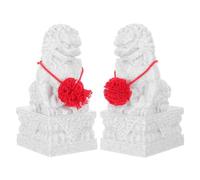 GALPADA 1 Pair Guardian Lion Statue Mini Fu Foo Dogs Plastic Desktop Wealth Decoration with Protection and Ward off Bad Luck Features for Desk and Personal Decoration