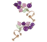 GALPADA 1 Pair Purple Crystal Grape Earrings for Women - Clip-On Screw Back Non-Pierced 3D Fruit Dangle Leaf Jewelry Accessories for Casual and Party Wear
