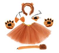 GALPADA 1 Set Lion Costume Kids: Lion Animal Costume Kit For Children - Skirt Headband Tail Bowtie Nose And Gloves For Halloween Party & Jungle Role Play