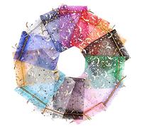 GALPADA 100Pcs Organza Bags with Moon Star Design Sheer Party Favor Pouches for Weddings Birthdays Christmas Versatile Drawstring Storage for Jewelry Cosmetics