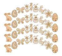 GALPADA 100pcs Unfinished Wooden Easter Craft Slices with Rabbit, Egg, Butterfly, and Flower Shapes, DIY Paintable Wood Cutouts for ’ Decoration and Spring Holiday Ornaments Random Style