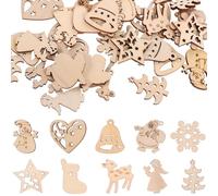 GALPADA 100pcs Wooden Cutouts Christmas Wood Slices Mixed Style Beige Unpainted Smooth Lightweight DIY Craft Decorations with Different Shapes for Making Crafts Assorted Style