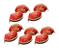 GALPADA 10pcs Chinese Style Brocade Coin Purses Shell Shape with Smooth Zipper Storage Bags for Travel and Shopping Fashionable Red Satin Pouch Set
