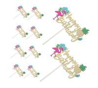 GALPADA 10pcs Hawaiian Beach Cake Topper Tropical Flamingo and Pineapple Decorations for Luau Birthday Parties Easy Insert Cupcake Picks Summer Party Supplies for Tropical Festival