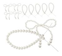 GALPADA 10Pcs Imitation Pearl Bowknot Cake Decoration for Wedding and Valentines DIY Dessert Table Ornaments with Pearl Bows and Heart Strings Safe and Elegant Cupcake Toppers for Baking