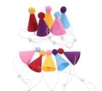 GALPADA 10pcs Mini Birthday Hats for Small Pets Lightweight Non-woven Cone Party Hats with Pom Pom for Cats and Puppies Comfortable Holiday Wear