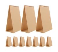 GALPADA 10pcs Refillable Desk Calendar Holder with Triangular Paper Base and Twin Wire Binding, Easy to DIY Flip Calendar Stand for Classroom and Reception Desk Use, Khaki Colour
