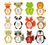 GALPADA 12 Sheets Adorable Animal Design Monthly Stickers Self-adhesive Paper Decals for Newborn Milestone Photo Album Props that Won't Hurt Clothing