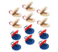 GALPADA 12Pcs Educational Wood Castanet for Percussion Instrument Early Music Development Natural Wood Color and Red Blue