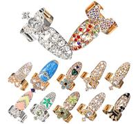 GALPADA 12pcs Fashion Alloy Crystal Crown Ring for Women, Unique Nail Decoration Ring with Shiny Design, Protect Fingernails for Costume Balls or Masquerade Events