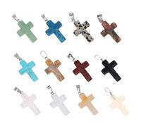 GALPADA 12pcs Natural Stone Pendants Cross Charms Assorted Colour Balancing Emotions DIY Jewelry Making Supplies for Yoga and Home Decoration Random Color