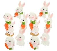 GALPADA 12Pcs Resin Rabbit Figurines Rustic Carrot Holding Bunny Garden Ornaments for Micro Landscape Resin Decor for Patio Balcony Flowerpot Decoration Creative Craftsmanship