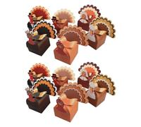 GALPADA 12pcs Thanksgiving Turkey Favor Boxes with Sturdy Flat Bottom, Paper Material, Versatile Use for Holiday Parties and Fall Harvest Treats, Colourful Unique Turkey Pattern Candy
