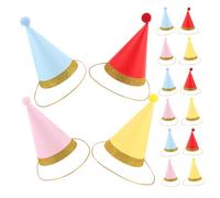 GALPADA 16pcs Small Party Hats for Pets Mini Dog Birthday Hats with Pom Poms for Puppies Kittens Stuffed Animals Reusable Felt Cone Party Accessories for Pet Celebrations