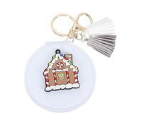 GALPADA 1pc Mini Leather Christmas Mirror Keychain Pendant Elegant Design Festive Key Decor Prop Structure for Friends Family Co-Workers