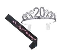 GALPADA 1Set Birthday Rhinestone Crown Hair Comb Decorative Sash Elegant Party Etiquette Belt Accessory for Celebrations for Family and Friends