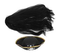 GALPADA 1set Pirate Costume Set Wig and Hat for Halloween Parties Cosplay Accessory for Adults Includes Dreadlocks Pirate Hat and Black Wig for Themed Events