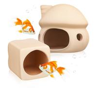 GALPADA 2 Pcs Ceramic Fish House Aquarium Decor Fish Tank Hideout with Dual Style Beige Betta Cave and Hiding Easy to Place for Home and Office
