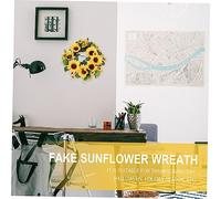 GALPADA 2 pcs Simulated Sunflower Wreath with Green Leaves Artificial Festival Garland for Home Wall Decoration Elegant Floral Pendant for Living Room Bedroom Door Hanging Party and