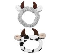 GALPADA 2 Pcs Soft Fabric Cow Horn Headbands for Face Washing and Applying Face Mask, Charming and Cute Animal Headbands for Makeup and Daily Routine