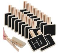 GALPADA 20 Pcs Mini Wooden Photo Clips with Square Chalkboard Signs for Food Display, Reusable and Versatile Use, for Parties and Convenience Stores