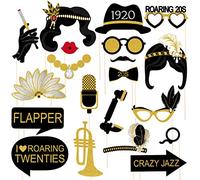 GALPADA 20pcs Mardi Gras Photo Booth Props 1920s Theme Party 1920s Photo Props Vintage Decor Gold and Photobooth Props Funny 1920s Decor Flash Costume Blush Decor Hen Plate Wooden