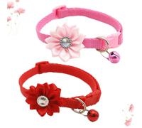 GALPADA 2pcs Adjustable Flower Pet Bell Collar for Dogs and Cats, Creative Red and Pink Pvc and Pp Material Pet Accessory Suitable for Daily Life and Christmas