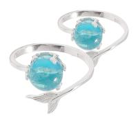 GALPADA 2pcs Adjustable Mermaid Tail Moonstone Rings Crystal Fish Tail Jewelry for Women Stackable Open Band Ocean Sea Rings with Romantic Crystal Accents Versatile Beach Finger